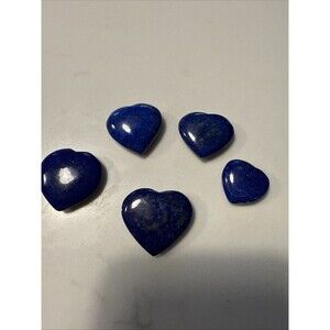 Set Of 5 Lapis Lazuli Hearts Deep Blue Rock For Jewelry( Already Drilled On Top)